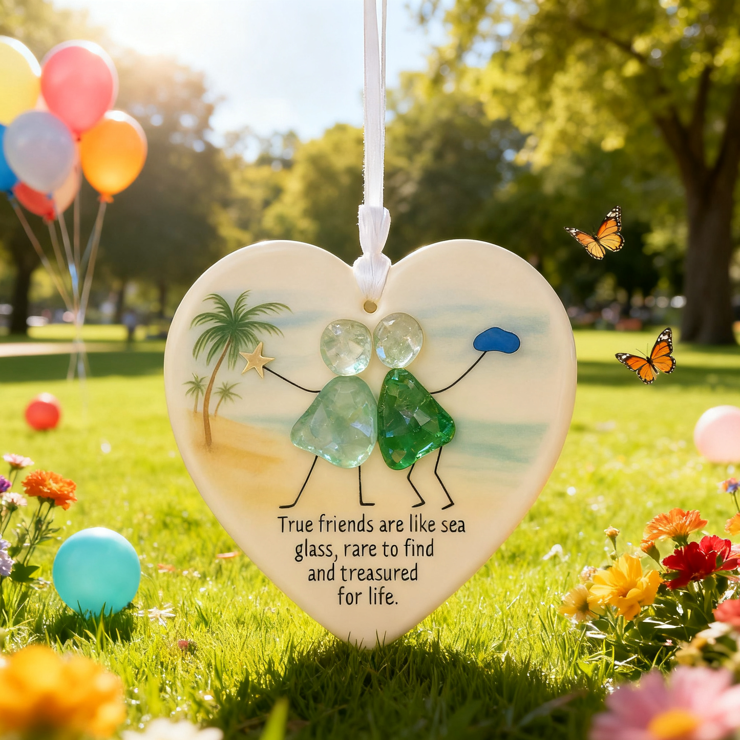 Heart-Shape Acrylic Sea Glass Friendship Decor