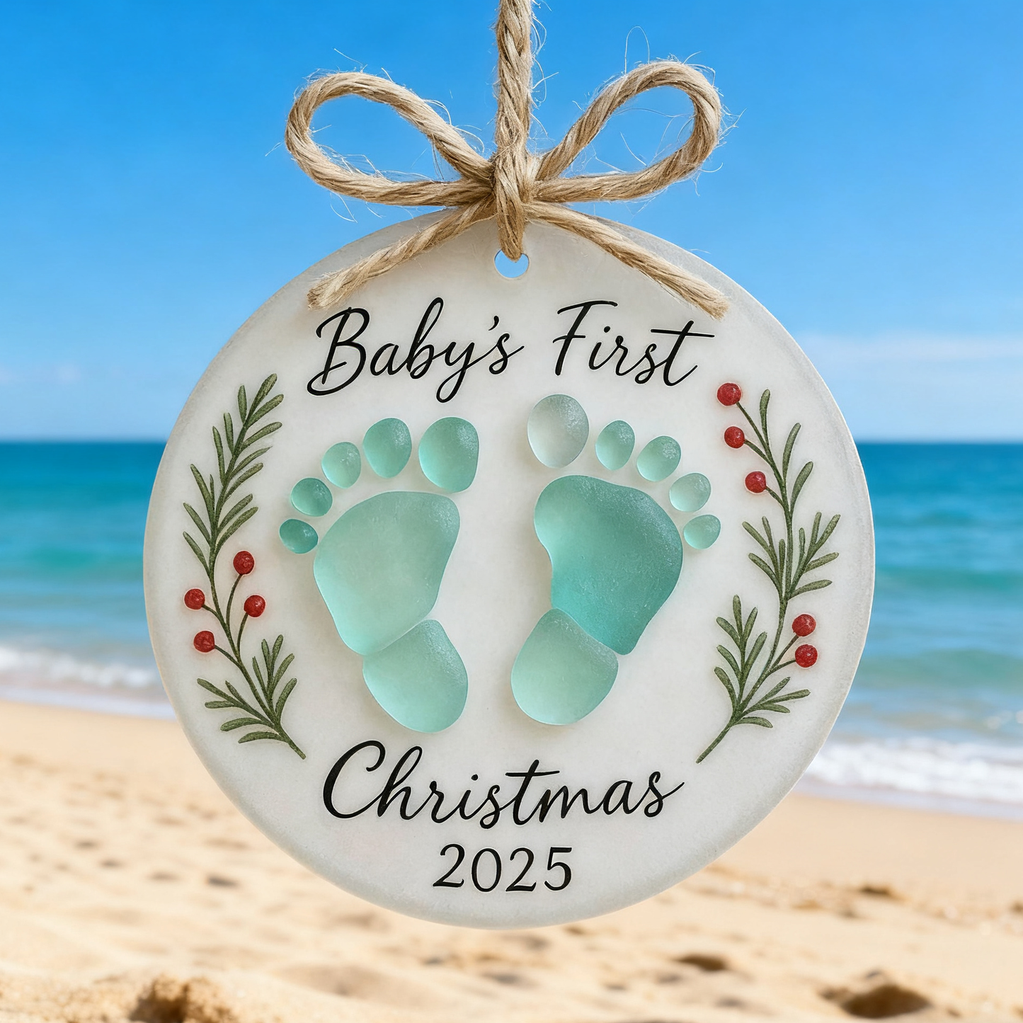 Baby's First Christmas 2025 Sea Glass Ornament
