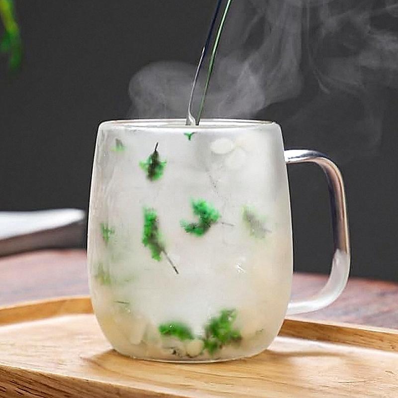 Transparent Double Glass Flower Tea Cup