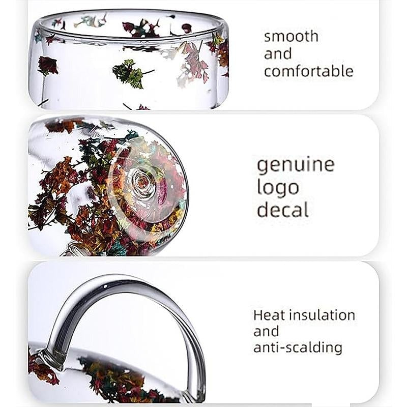 Transparent Double Glass Flower Tea Cup
