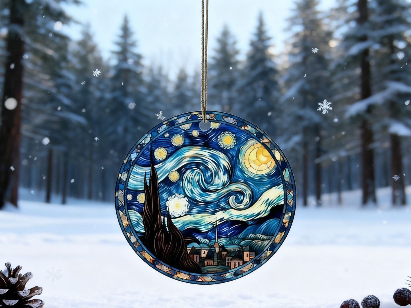 Stained Glass Starry Night Ornament, Van Gogh Keepsaket