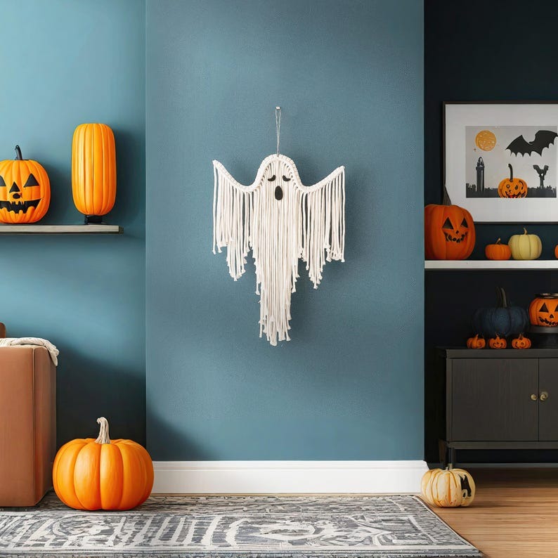 Halloween Macrame Ghost Spooky Wall Hanging for Gothic Deco