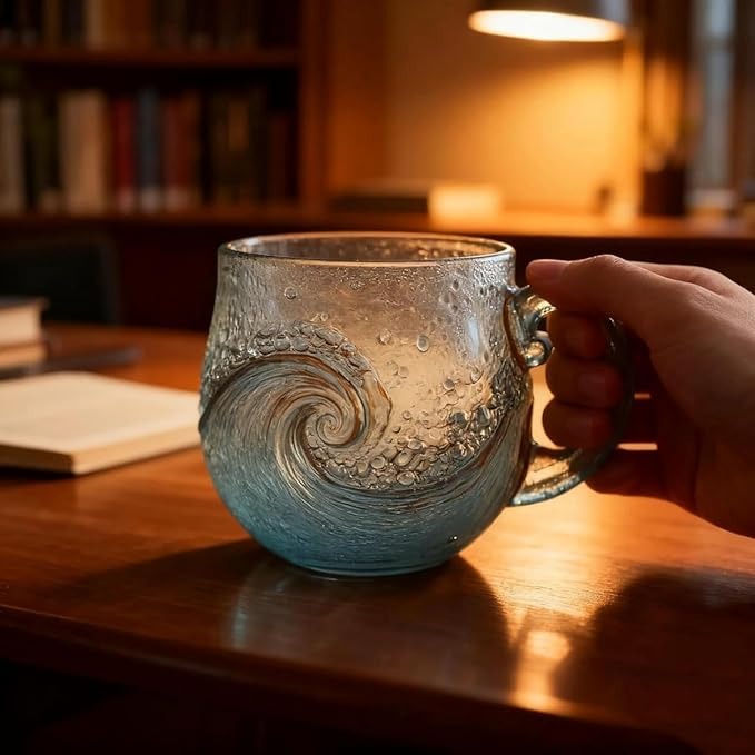 Handcrafted Ocean Wave Glass Mug Cup