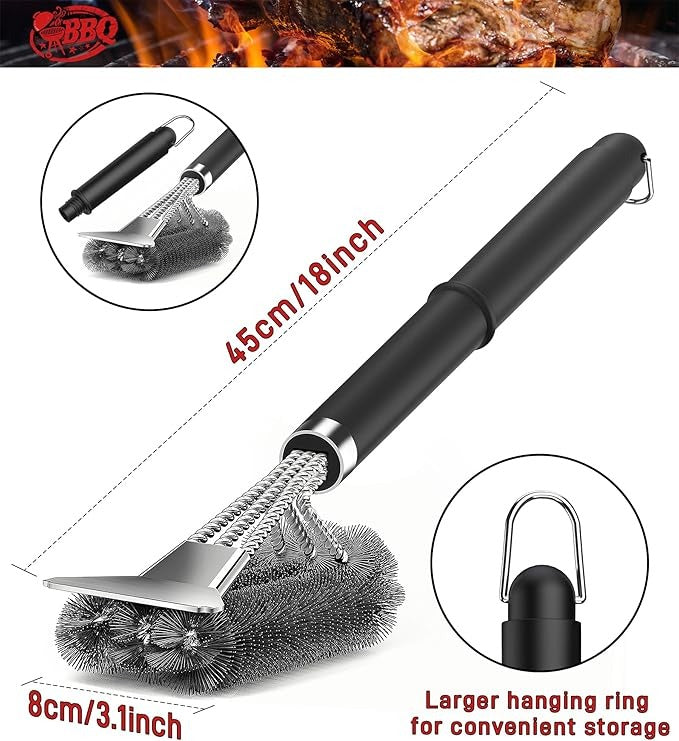 Stainless Steel Bristles & Scraper Deep Clean Charcoal Grill Grease
