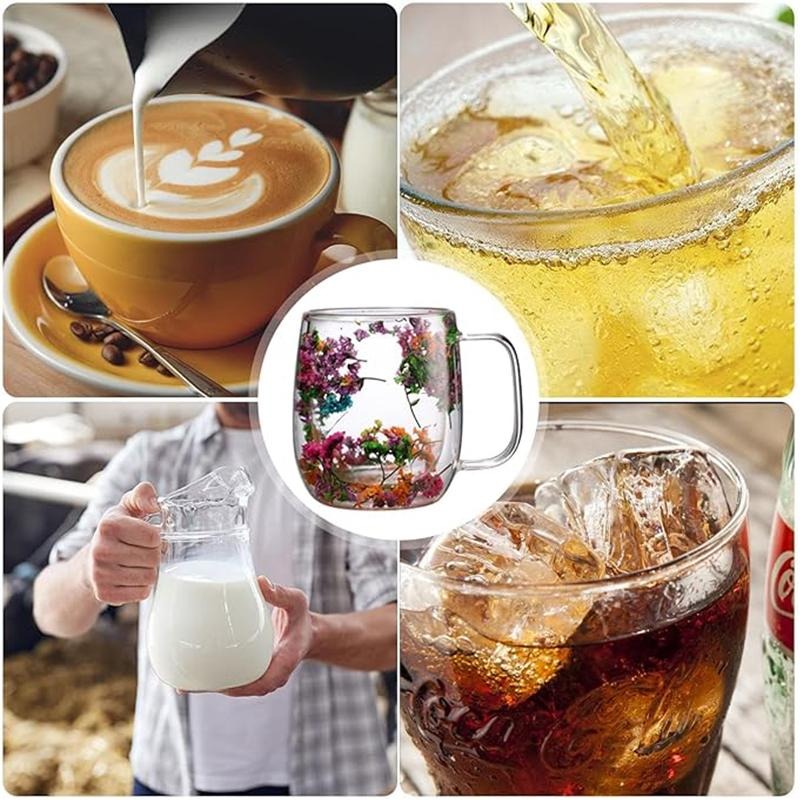 Transparent Double Glass Flower Tea Cup