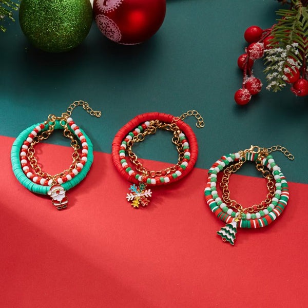 14K Gold-Plated Christmas Santa Claus Christmas Tree Snowflake Bracelets