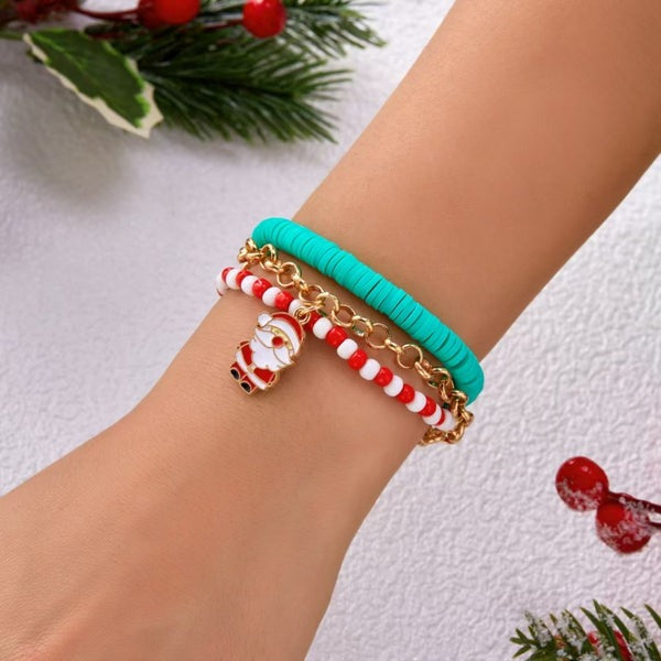 14K Gold-Plated Christmas Santa Claus Christmas Tree Snowflake Bracelets