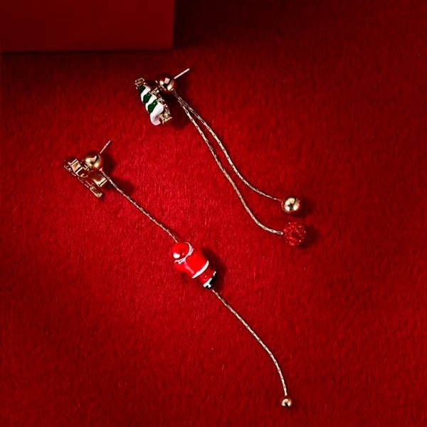 14K Gold Plated Christmas Santa Claus Tassel Earrings