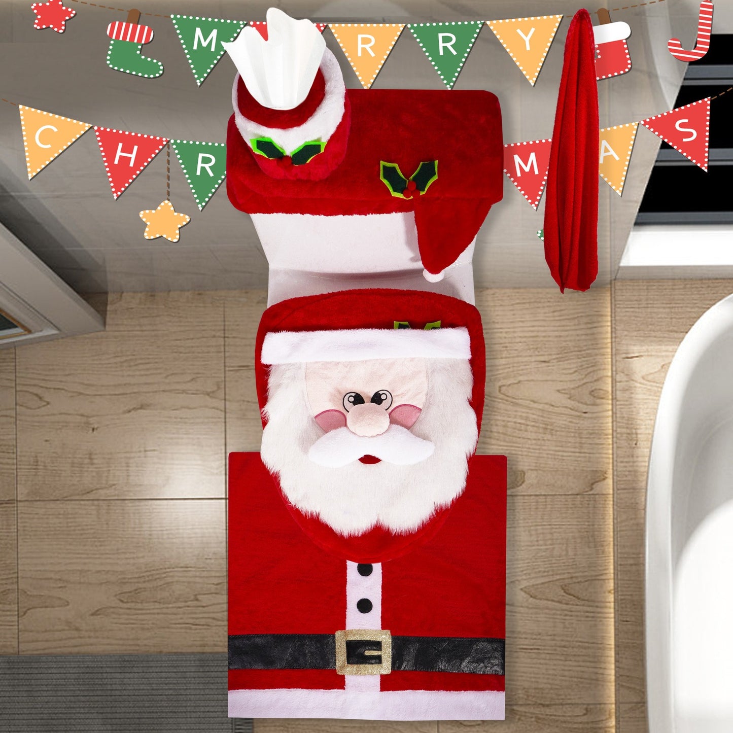 5 Pieces Christmas Theme Bathroom Decoration Set
