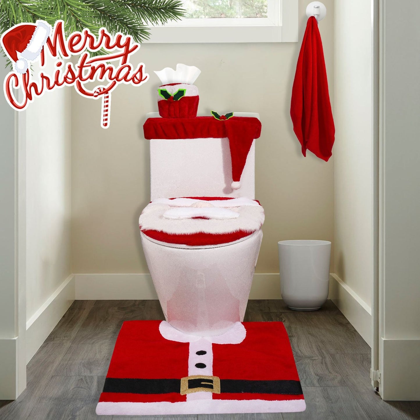 5 Pieces Christmas Theme Bathroom Decoration Set
