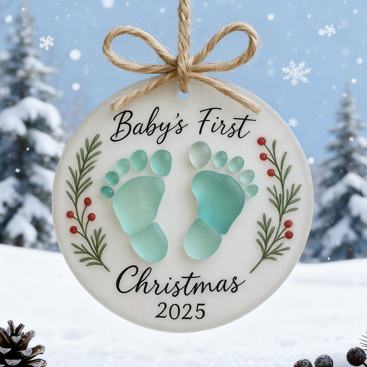 Baby's First Christmas 2025 Sea Glass Ornament