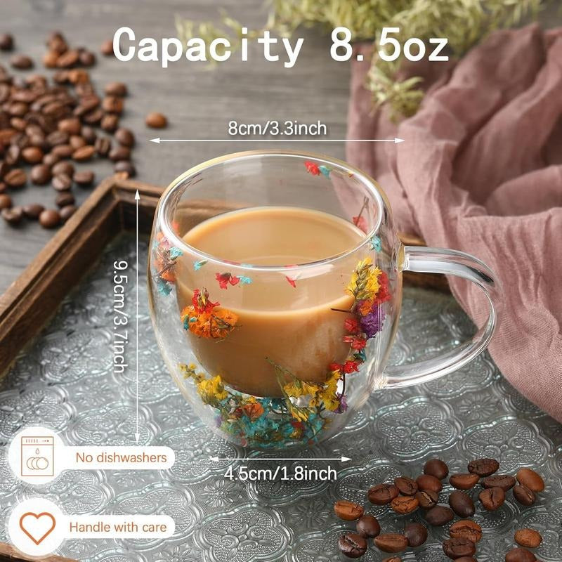 Transparent Double Glass Flower Tea Cup