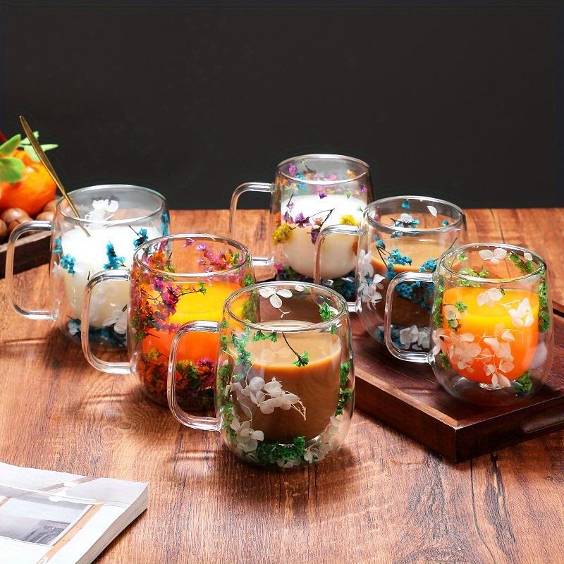Transparent Double Glass Flower Tea Cup