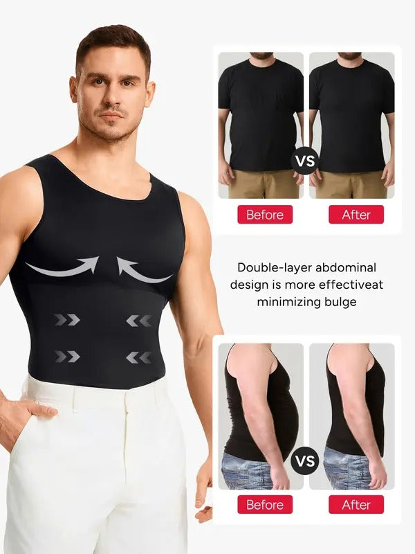 【2 Pack】Men's Compression High Stretch Tummy Shapewear Tank Tops Dry Fit Wicking Gym Shirt