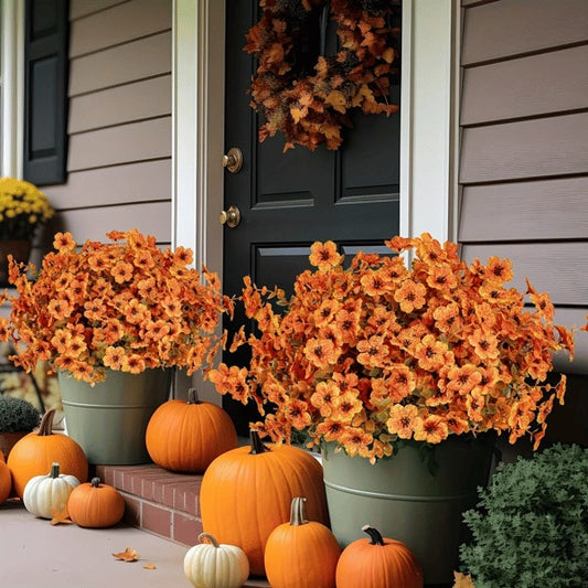 Lifelike UV-Resistant Sunset Mums – Perfect for Fall Decor- 2pcs