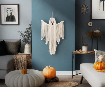 Halloween Macrame Ghost Spooky Wall Hanging for Gothic Deco