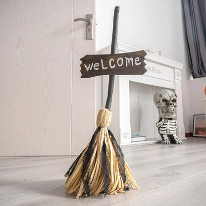 Halloween Animated Witch Broom Light-Up Moving Sound Witch Decor