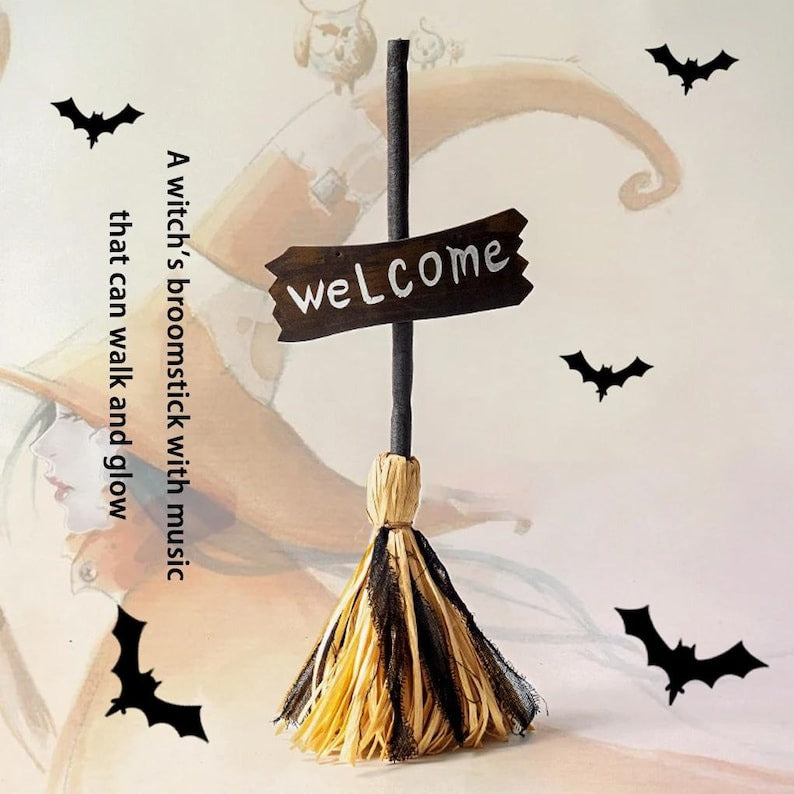 Halloween Animated Witch Broom Light-Up Moving Sound Witch Decor