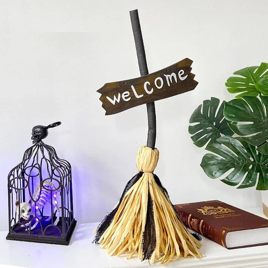 Halloween Animated Witch Broom Light-Up Moving Sound Witch Decor
