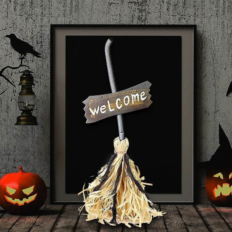 Halloween Animated Witch Broom Light-Up Moving Sound Witch Decor