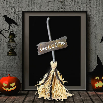 Halloween Animated Witch Broom Light-Up Moving Sound Witch Decor