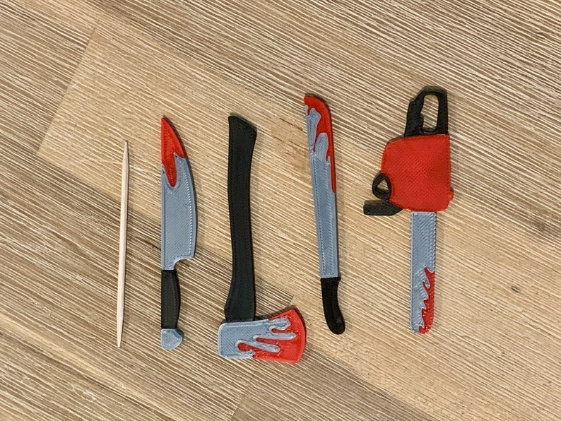 Halloween Plastic toothpicks - Bloody Knife Machete Chainsaw & Axe-20pcs