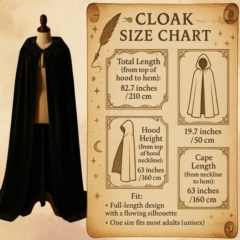 Velvet Hooded Cloak -Vampire Witch Cape Costume
