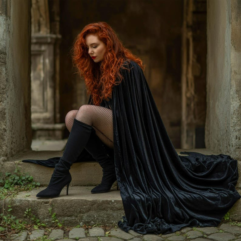 Velvet Hooded Cloak -Vampire Witch Cape Costume