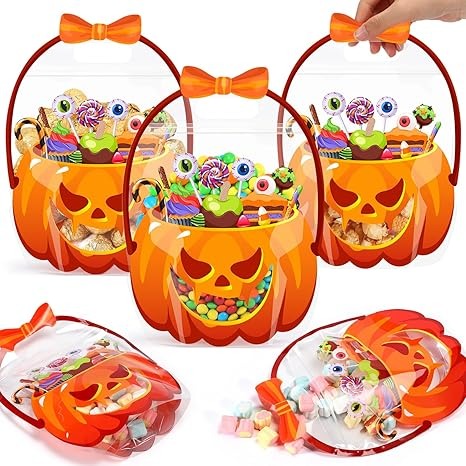 Halloween Favor Bags Transparent Pumpkin Sealed Pouches-40pcs
