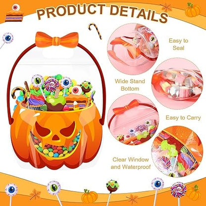 Halloween Favor Bags Transparent Pumpkin Sealed Pouches-40pcs