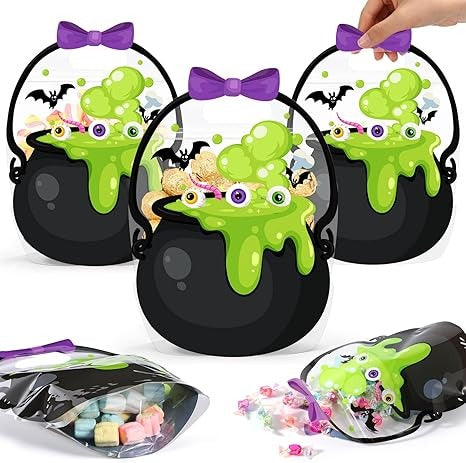 Halloween Favor Bags Transparent Pumpkin Sealed Pouches-40pcs