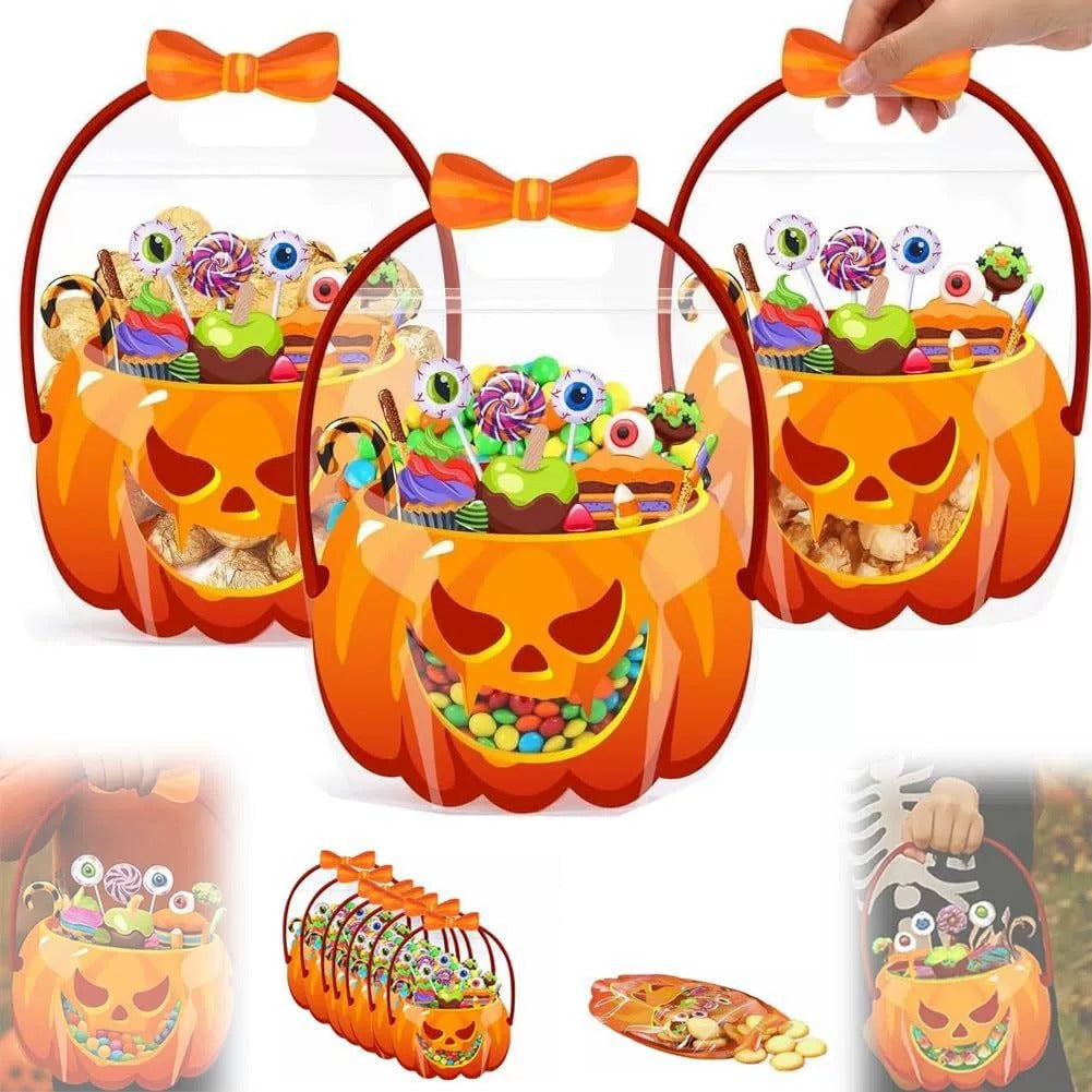 Halloween Favor Bags Transparent Pumpkin Sealed Pouches-40pcs