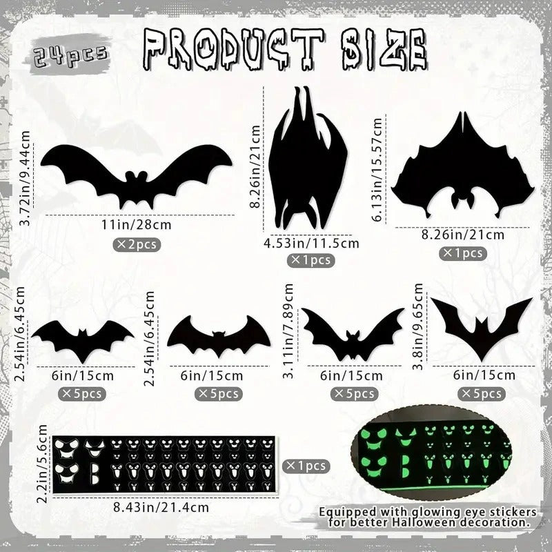 Magnetic Bats, Halloween Bat Decoration-24pcs