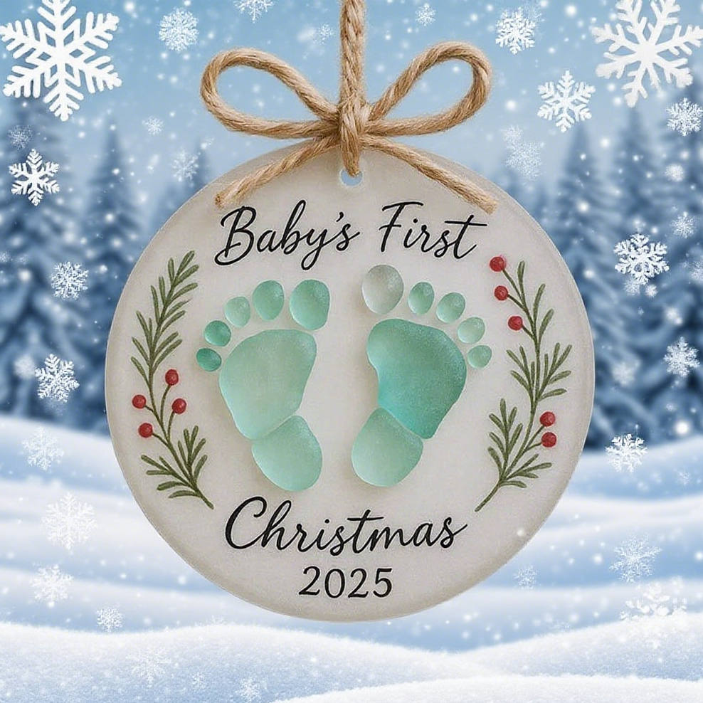 Baby's First Christmas 2025 Sea Glass Ornament