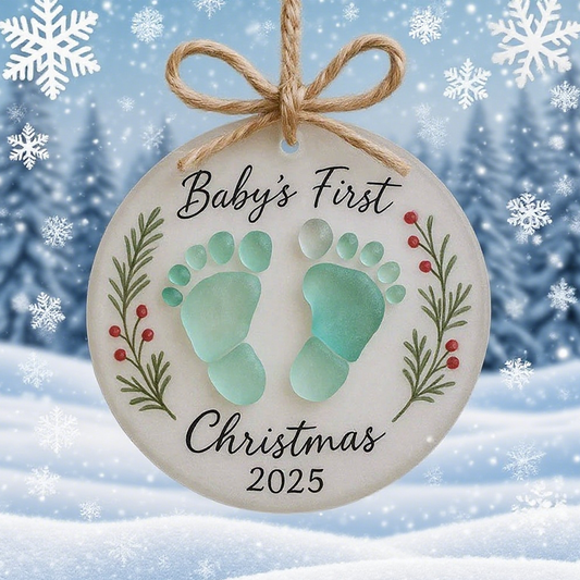 Baby's First Christmas 2025 Sea Glass Ornament