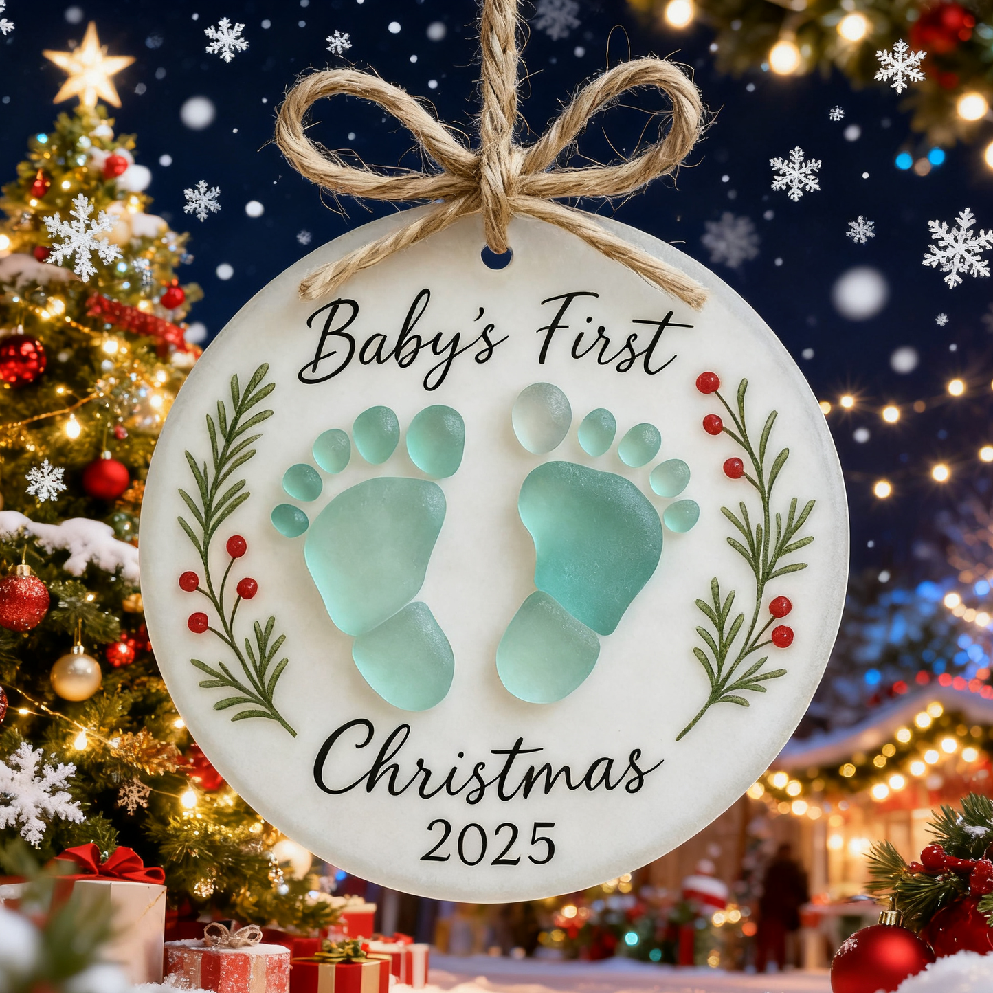 Baby's First Christmas 2025 Sea Glass Ornament