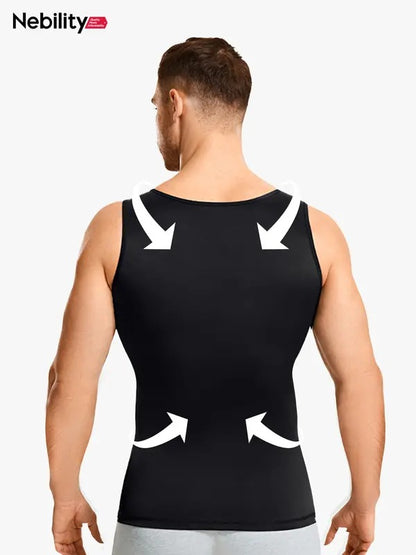 【2 Pack】Men's Compression High Stretch Tummy Shapewear Tank Tops Dry Fit Wicking Gym Shirt