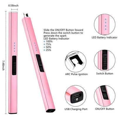 Electric Candle Lighter, Christmas Stocking Stuffers Gifts for Women Mom Men Wife Sister, USB Arc Rechargeable Windproof Long Lighter for Candle BBQ Housewarming Birthday Gifts Idals