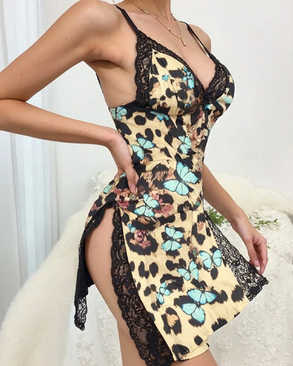 Lace Trim Slit Bowknot Decor Sleep Dress-BUY 1 GET 1 FREE