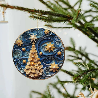 Spectacular Navy and Gold 3D look Non-Textured Christmas Star Moon Ornaments