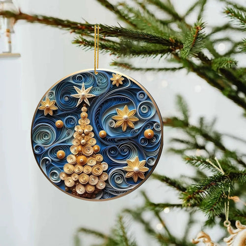 Spectacular Navy and Gold 3D look Non-Textured Christmas Star Moon Ornaments