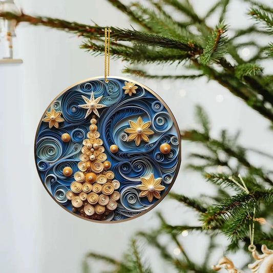 Spectacular Navy and Gold 3D look Non-Textured Christmas Star Moon Ornaments