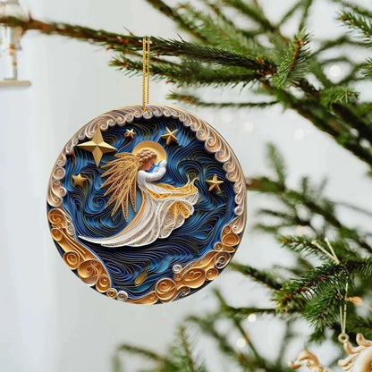 Spectacular Navy and Gold 3D look Non-Textured Christmas Star Moon Ornaments