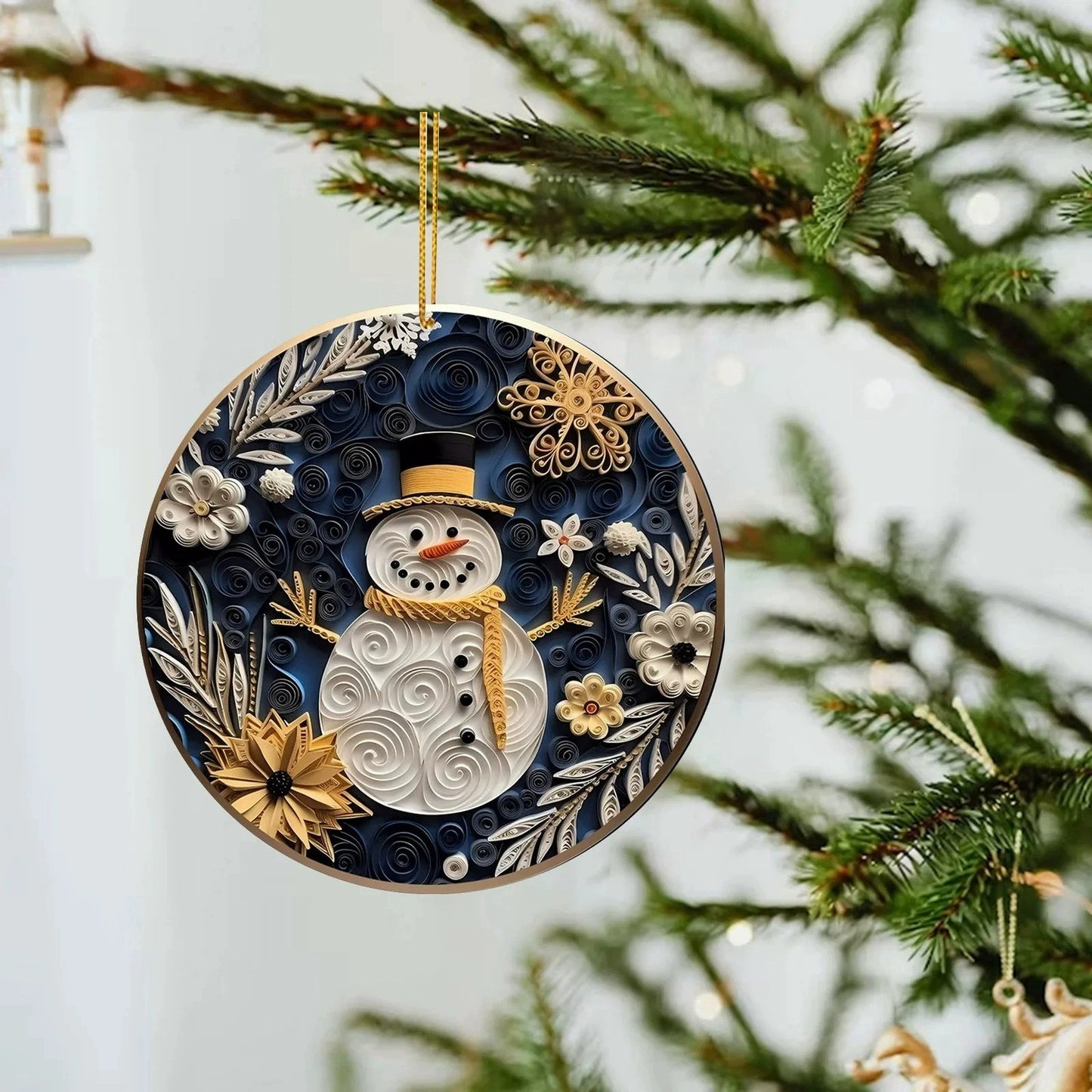 Spectacular Navy and Gold 3D look Non-Textured Christmas Star Moon Ornaments