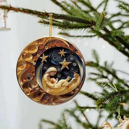 Spectacular Navy and Gold 3D look Non-Textured Christmas Star Moon Ornaments
