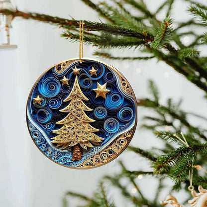 Spectacular Navy and Gold 3D look Non-Textured Christmas Star Moon Ornaments