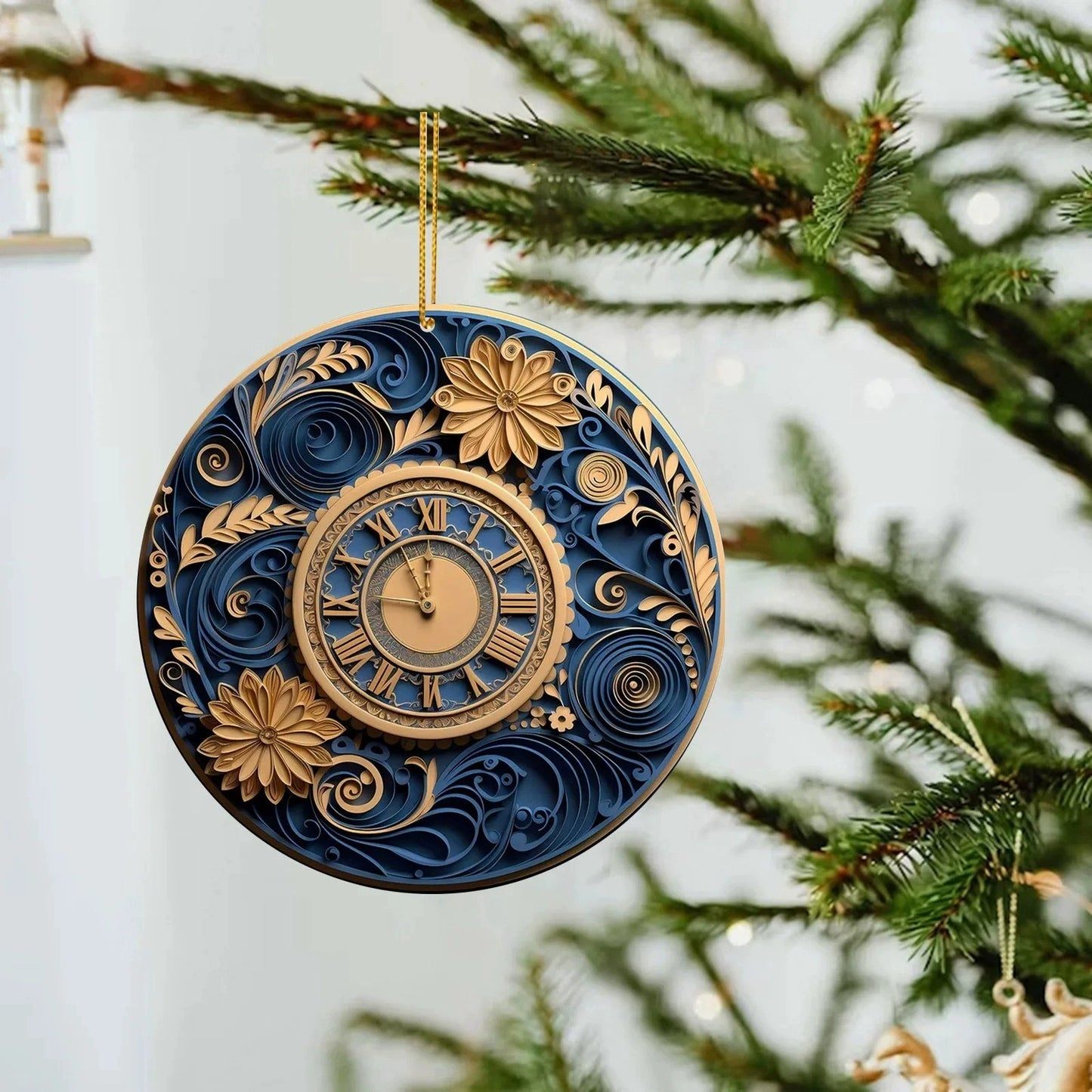 Spectacular Navy and Gold 3D look Non-Textured Christmas Star Moon Ornaments