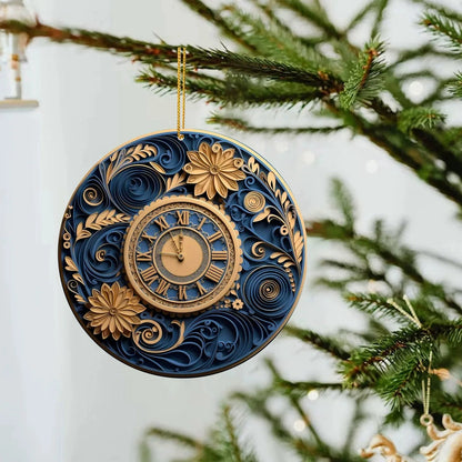 Spectacular Navy and Gold 3D look Non-Textured Christmas Star Moon Ornaments