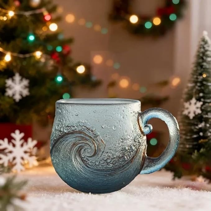 Handcrafted Ocean Wave Glass Mug Cup