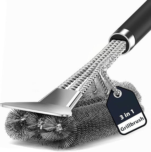 Stainless Steel Bristles & Scraper Deep Clean Charcoal Grill Grease
